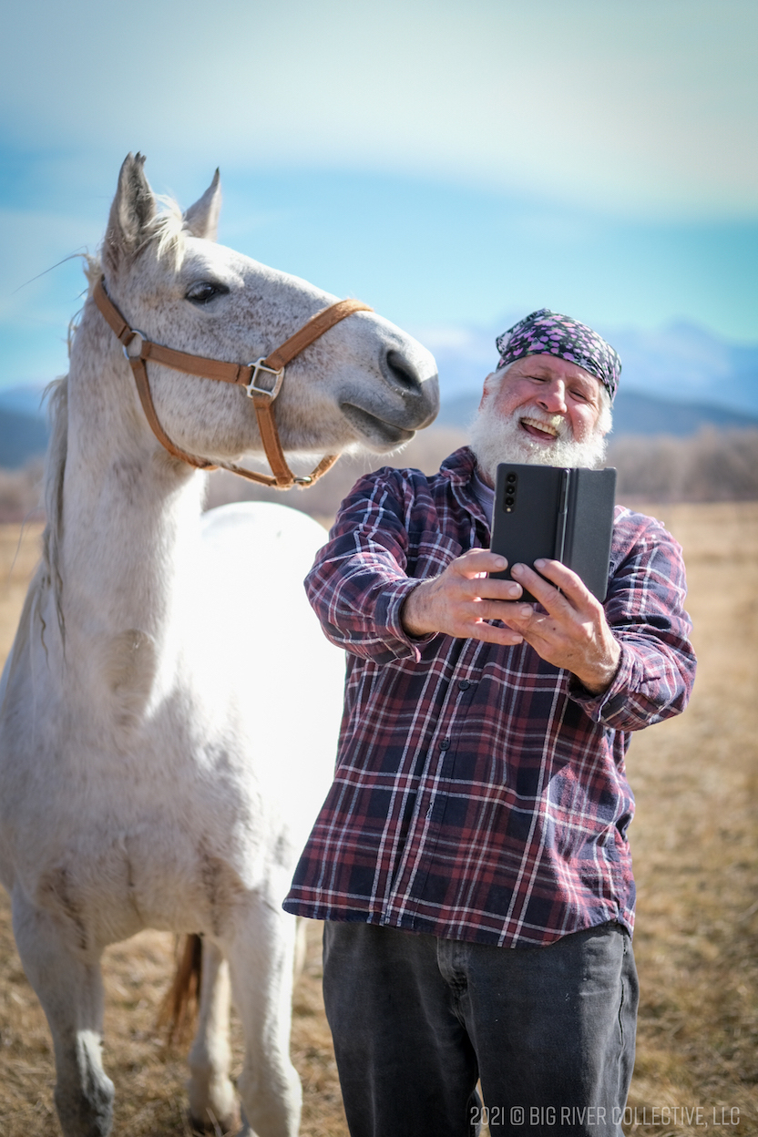 Maestas has a selfie moment with his neighbor’s horse in San Luis, Colo. 