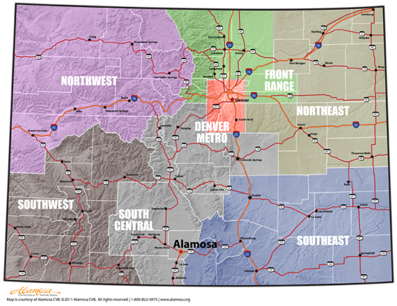 Colorado Map Highlighting Alamosa